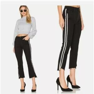 Mother‎ Jeans Womens 29 Insider Crop Step Fray Guilty Racer Black White Stripe